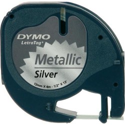 Dymo Letratag Metalik Etiket 12mm X 4 Metre Gri