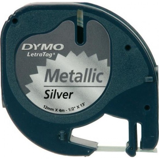 Dymo Letratag Metalik Etiket 12mm X 4 Metre Gri