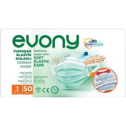 Evony 3 Katlı Yumuşak Elastik Kulaklıklı Cerrahi Maske 50'li 