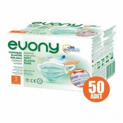 Evony 3 Katlı Yumuşak Elastik Kulaklıklı Cerrahi Maske 50'li 