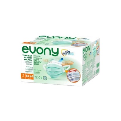 Evony 3 Katlı Yumuşak Elastik Kulaklıklı Cerrahi Maske 50'li 