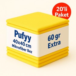 Pufyy Extra 60 Gr Mikrofiber Temizlik Bezi 40 cm x 40 cm Sarı 20’ Li