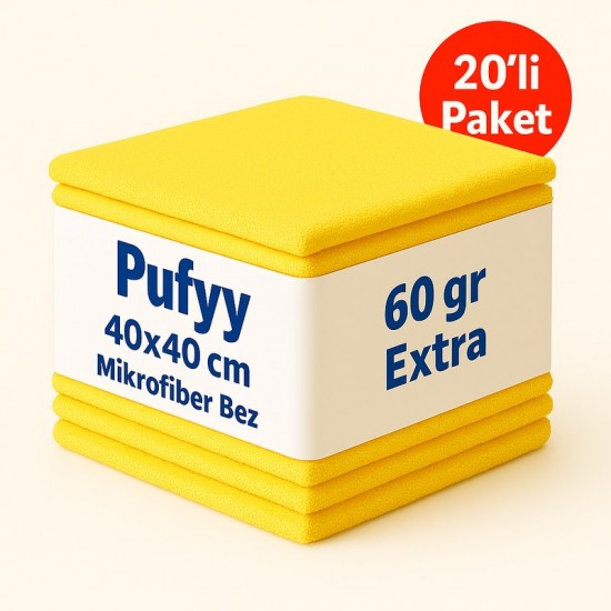 Pufyy Extra 60 Gr Mikrofiber Temizlik Bezi 40 cm x 40 cm Sarı 20’ Li