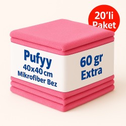 Pufyy Extra 60 Gr Mikrofiber Temizlik Bezi 40 cm x 40 cm Pembe 20’ Li