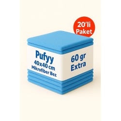 Pufyy Extra 60 Gr Mikrofiber Temizlik Bezi 40 cm x 40 cm Mavi 20’ Li